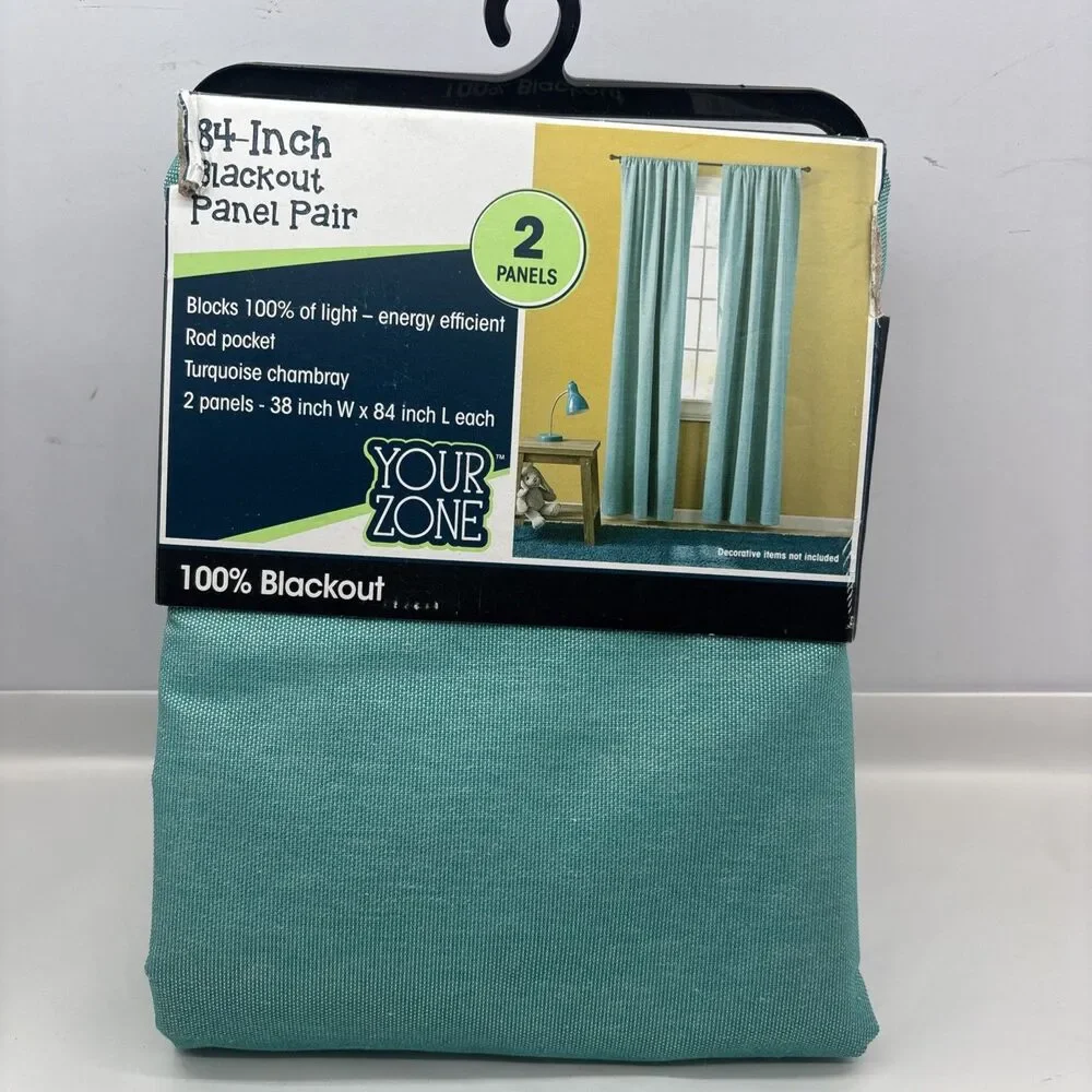 Your Zone Blackout Curtain Panels Turquoise Chambray 38